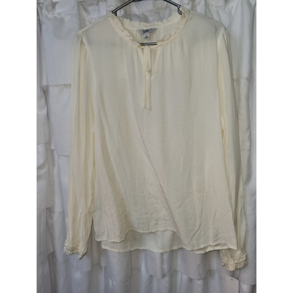 croft & barrow Tops - Croft & Barrow Womens Large White Swiss Dot Ruffle Tie Neck Blouse NEW 2017